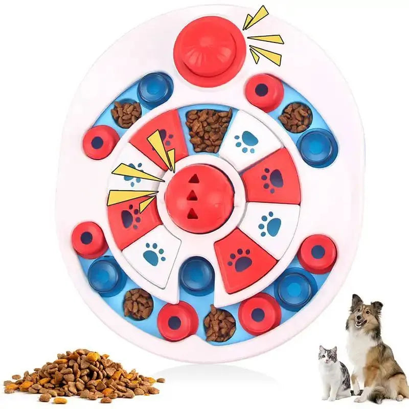 Dog puzzle toy with 24 hidden food compartments and spherical bells in blue colour option