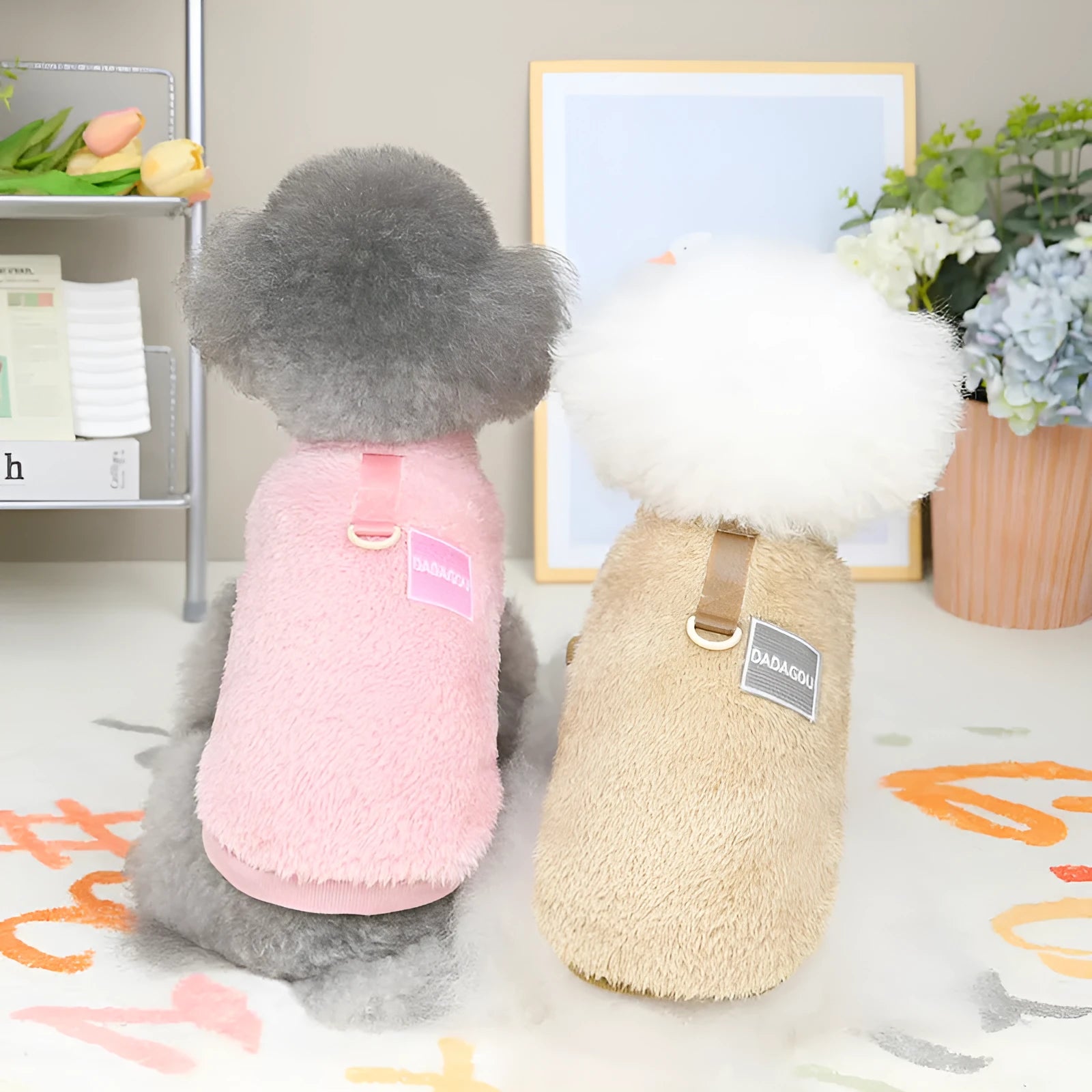 Coral fleece pet jacket for dogs and cats in blue, brown, grey, pink, red or water green colours