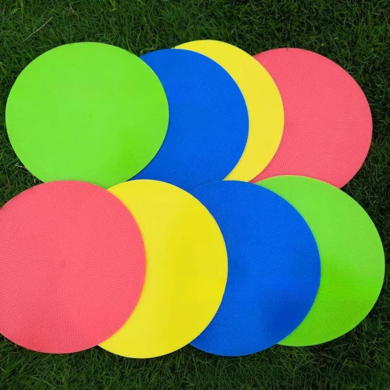 Soft yellow TPE football training landmark pad, a flat 23cm disc for field marking.