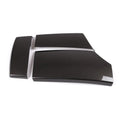 Three-piece set of black ABS armrest box protective covers with shiny carbon fibre pattern for car centre console.