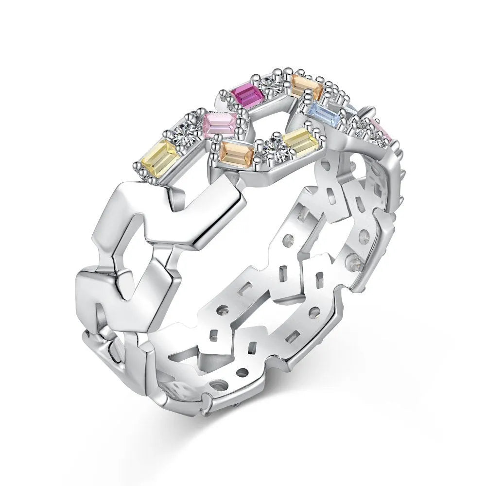 S925 sterling silver colour zircon ring for women in electroplated finish