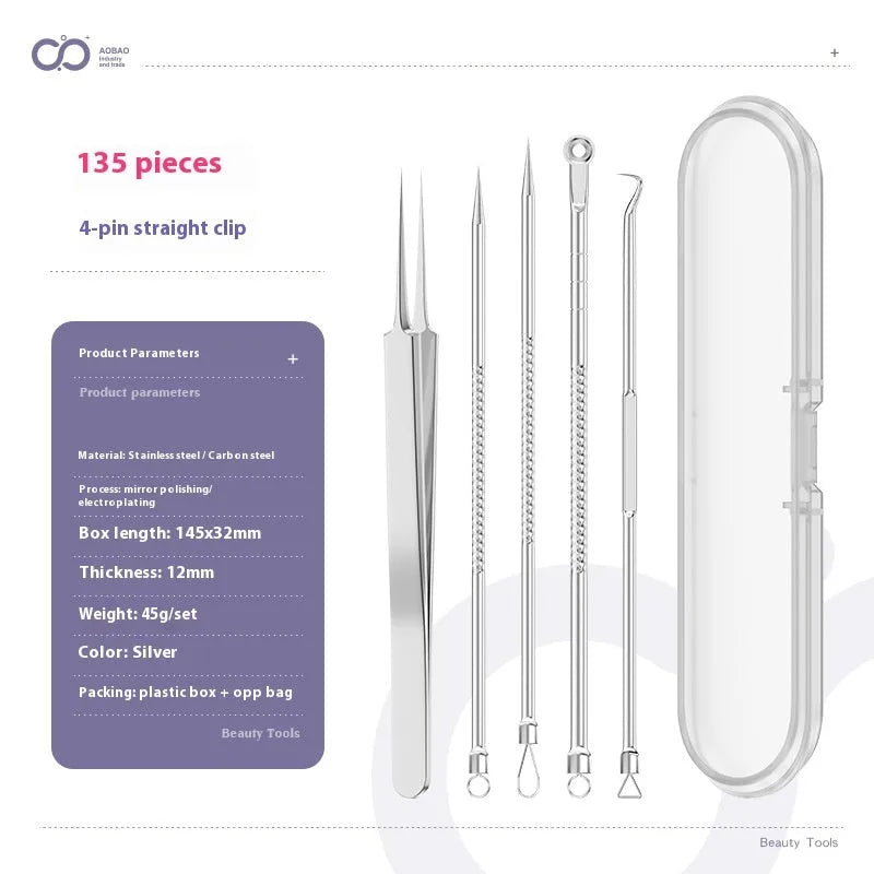 4-piece metal acne needle set with ultra fine pointed tips for precise skin treatment applications