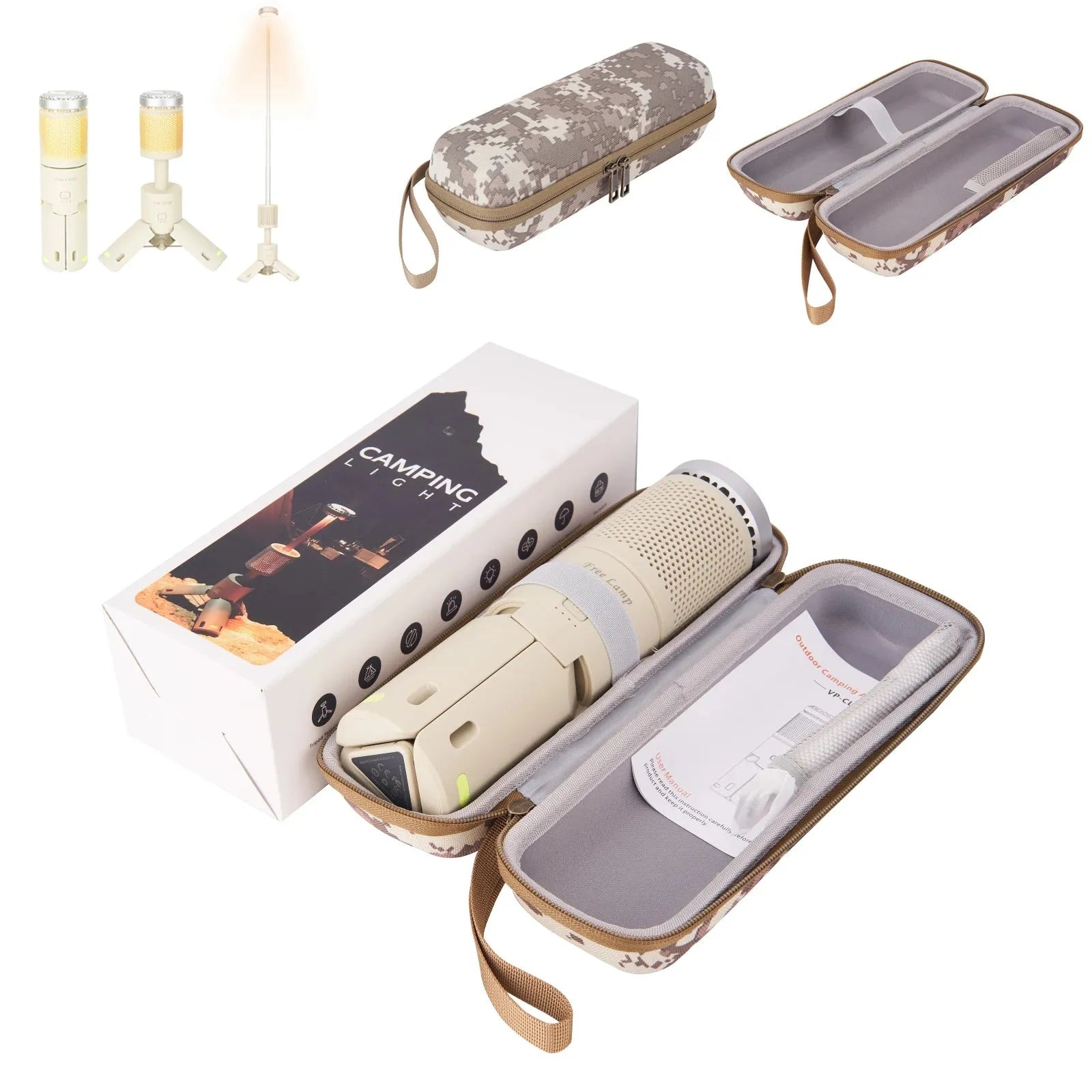 Outdoor camping portable LED light in off white and dark grey colour options with button switch
