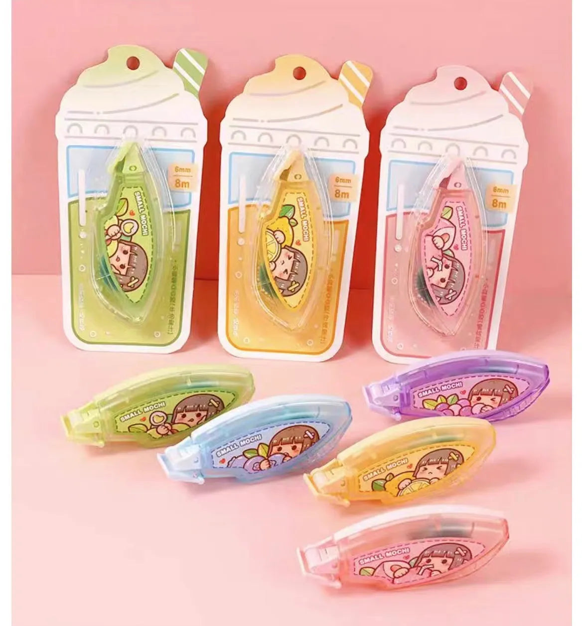 Dotting glue in juice colours: peach, lemon, blueberry, butter, grape, in a cute card pack.