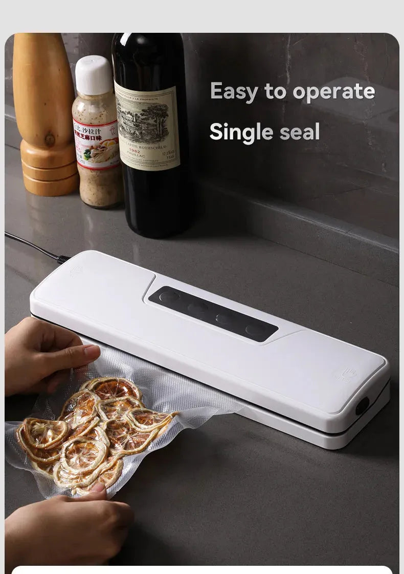 White automatic vacuum sealer machine for household food preservation and storage