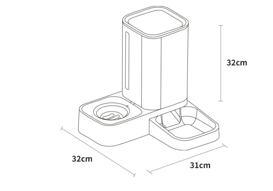 Pet automatic water storage double plastic bowl in grey with slow drinking design, size 32x31x32cm