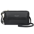 Soft red PU leather ladies long wallet with double zipper, shown as a diagonal messenger bag