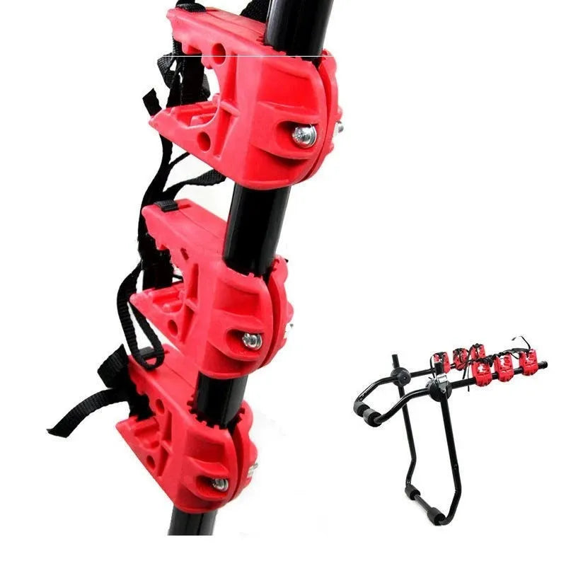 Black and red boot-mounted car bike rack with iron frame measuring 73x50cm