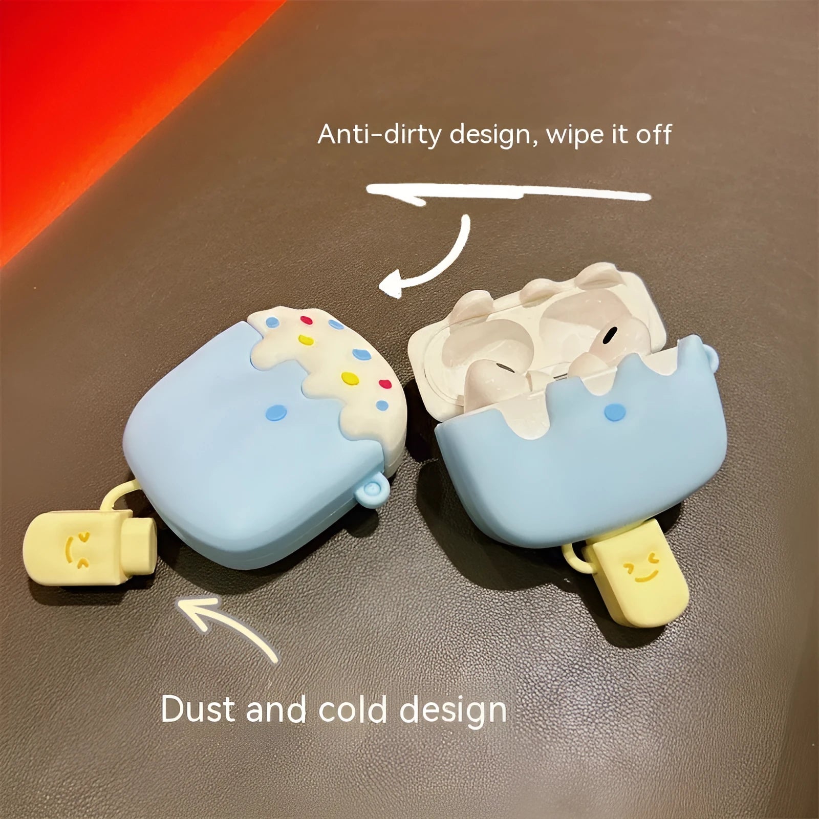 Blue snow strip hook silicone protective cover for Apple AirPods with cartoon lollipop design