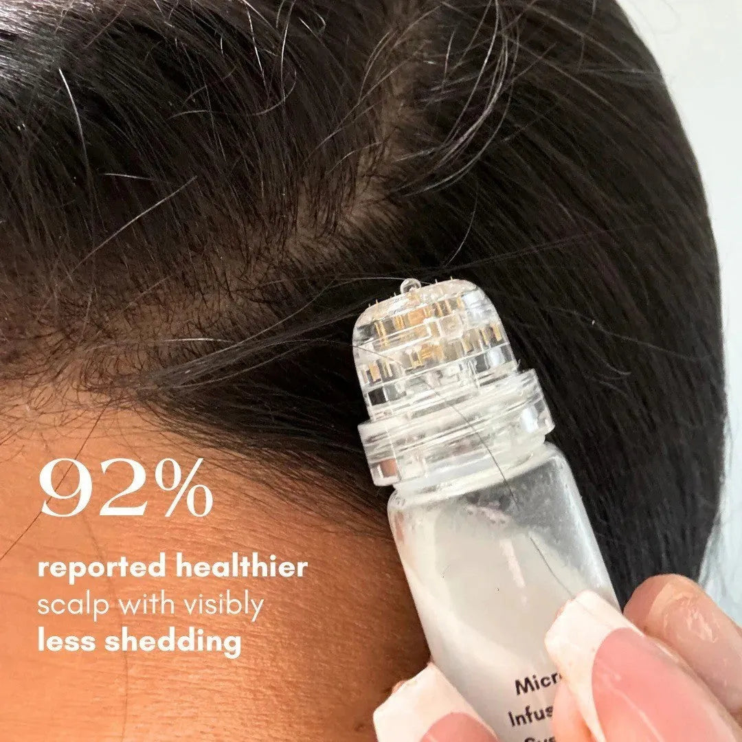 Long Dense Hair Growth Micro Needle Serum Set with microneedle tool and three bottles of hair oil essence