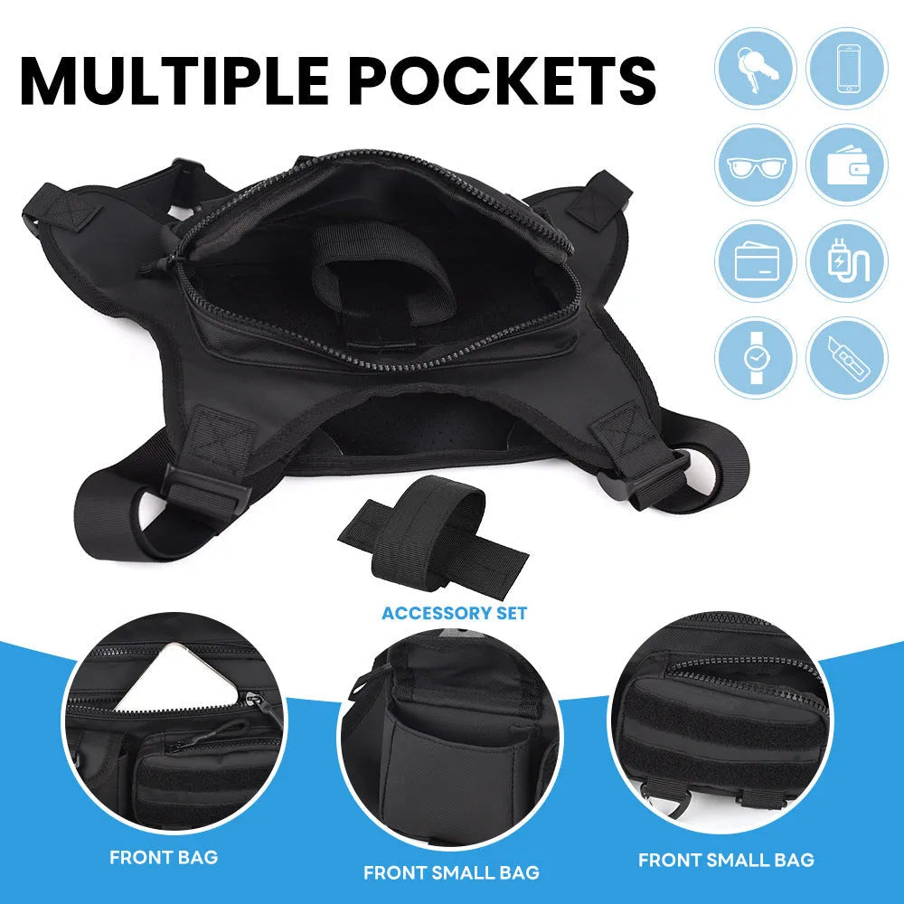 Oxford cloth chest bag for outdoor sports and riding in black, grey, and blue colour options
