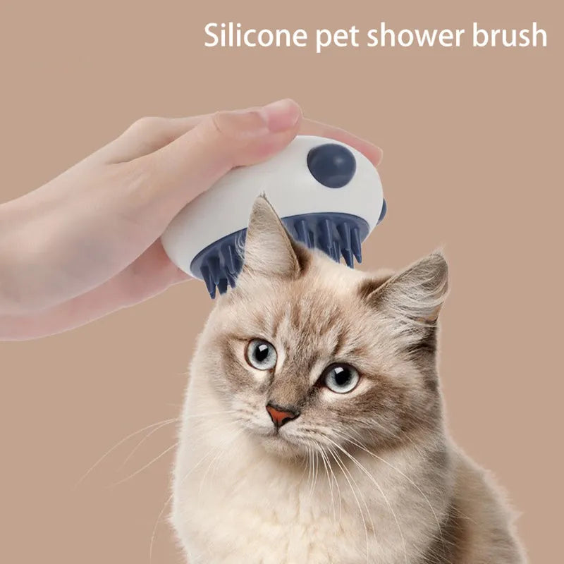 Panda-shaped silicone pet shower brush for dogs and cats in assorted colours.