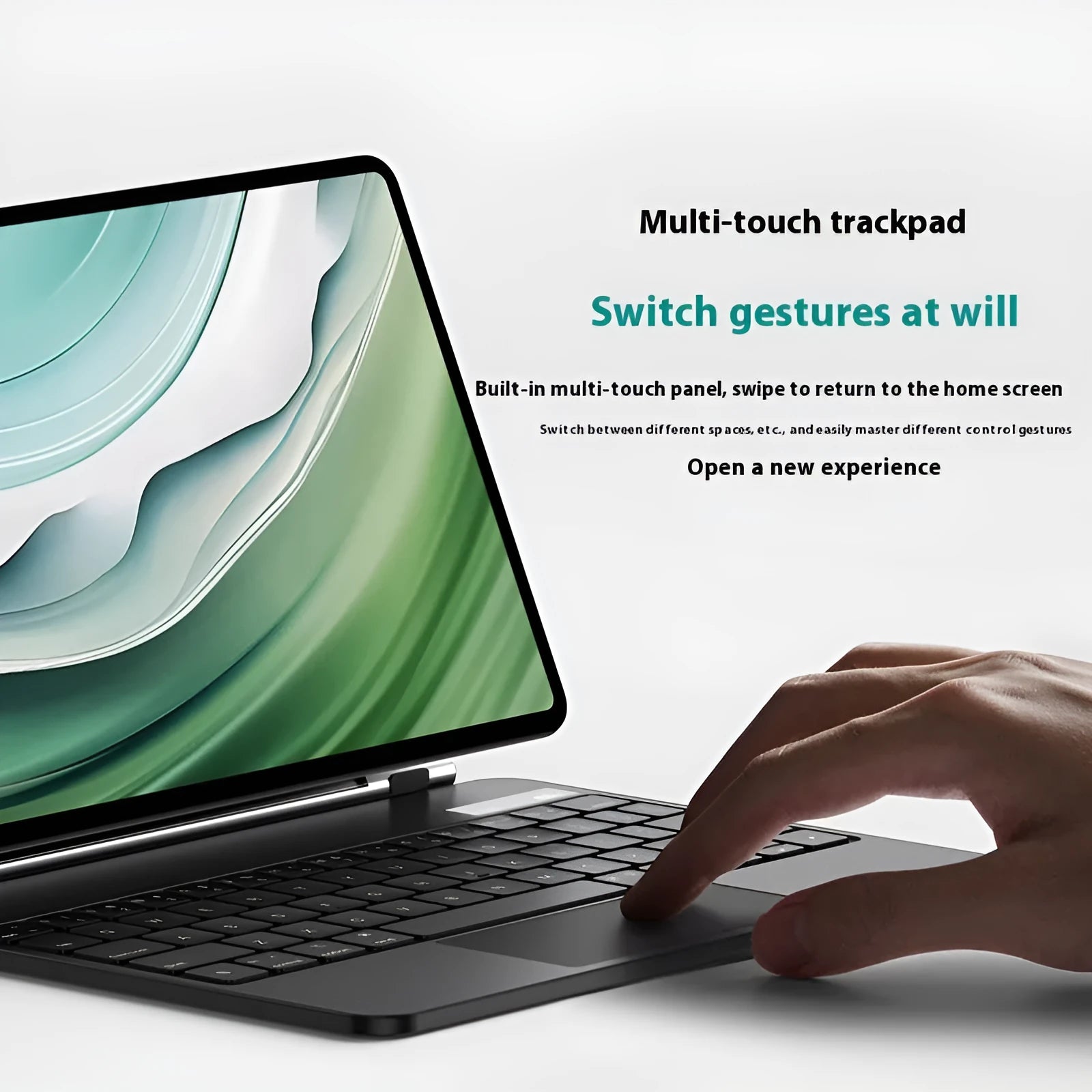 Black wireless keyboard cover attached to Huawei MatePad tablet showing magnetic connection