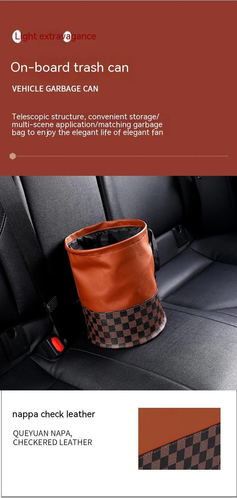 Leather retractable folding car trash can with handle