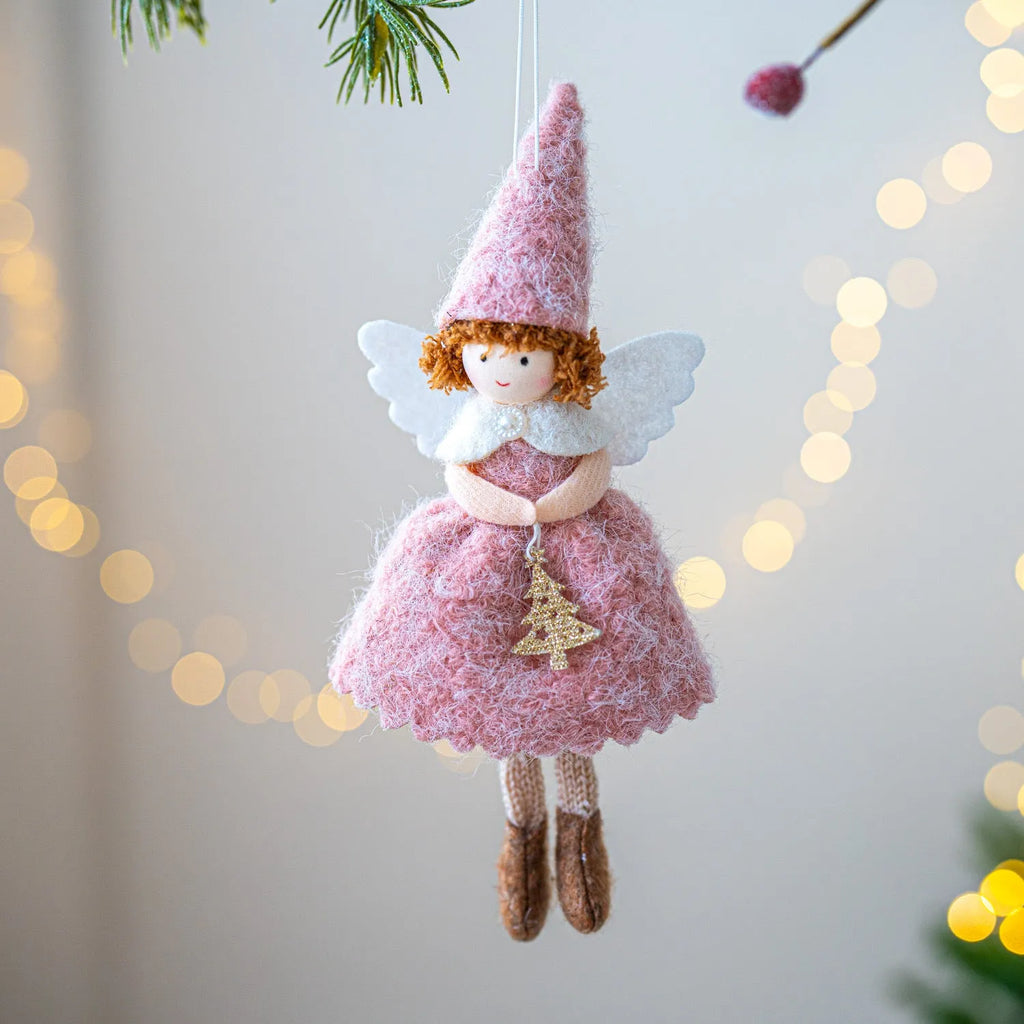Pink and white cloth angel skirt Christmas pendant ornament with modern simplicity design