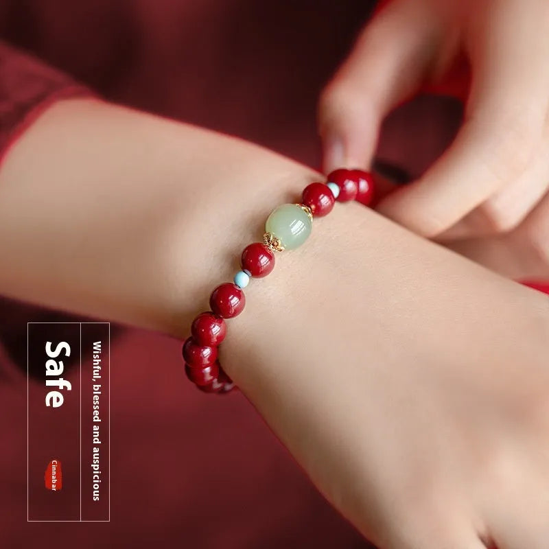 Cinnabar Hetian Jade beads bracelet with elliptical geometric shape in purple gold sand colour