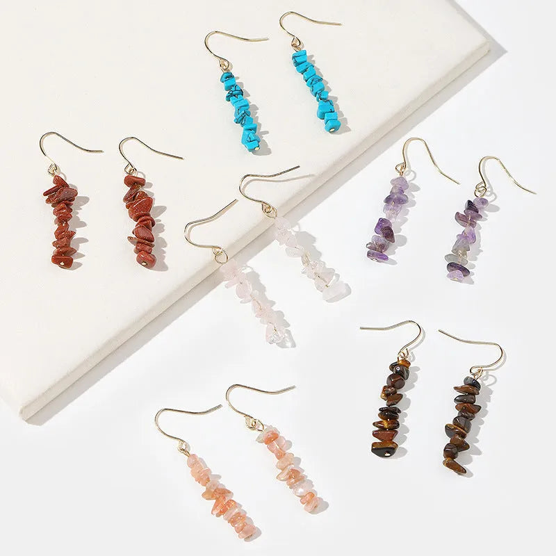 Natural crystal stone women's earrings, teardrop shape, natural stone inlay, six colour options, women's jewellery