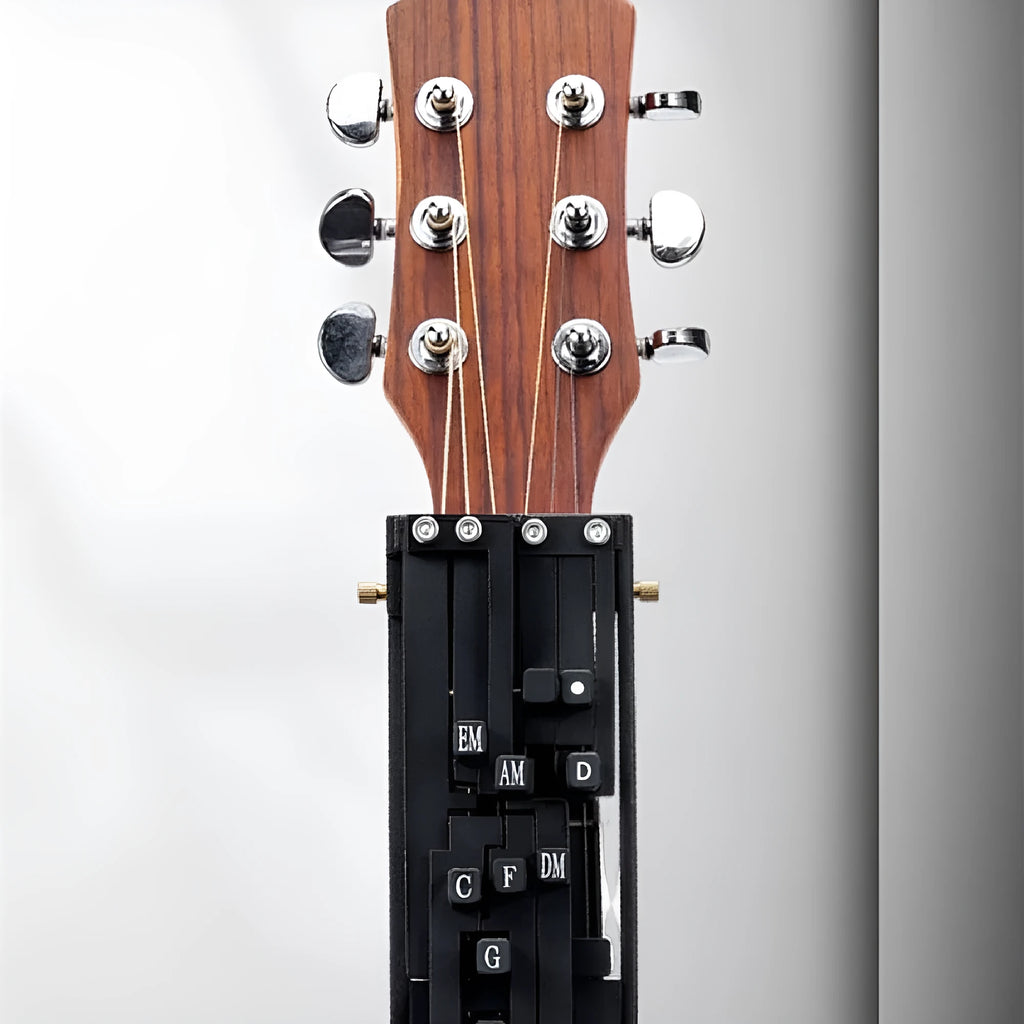 Black automatic chord device for folk guitar practice with two-chord function