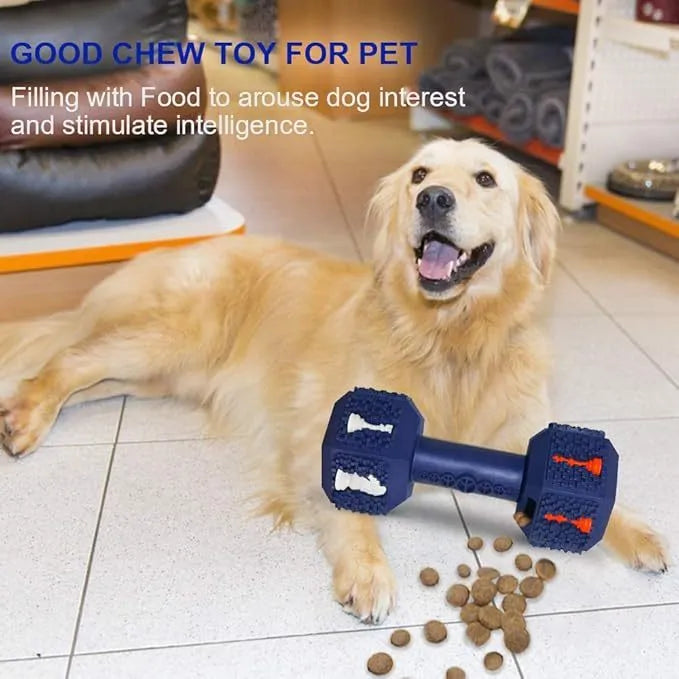 Natural rubber dog chew toy with hollow dumbbell design in black or blue colours