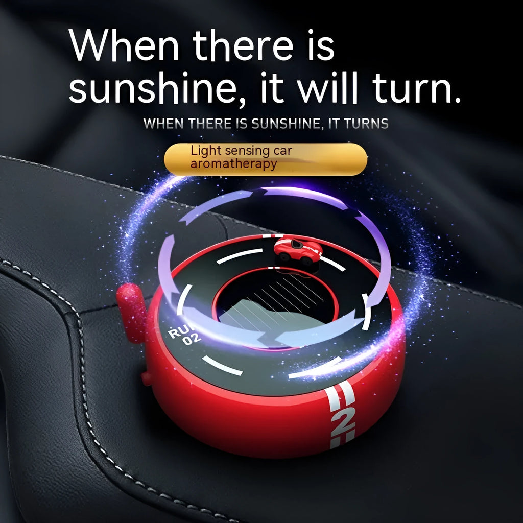 Solar-powered round car aromatherapy decoration in black, red or white colours