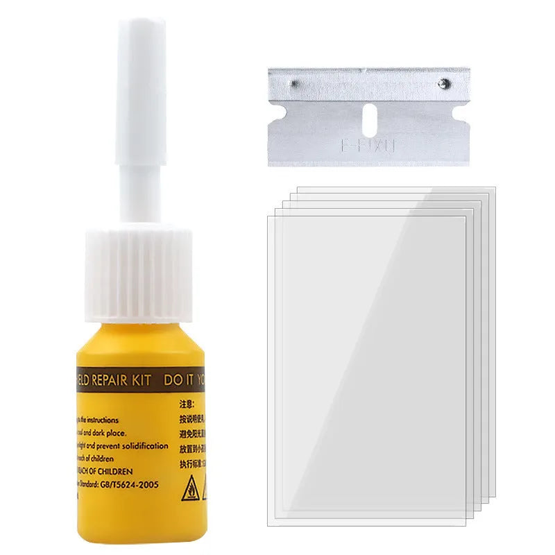 Yellow car windscreen repair kit tool set for DIY windshield chip and crack repair