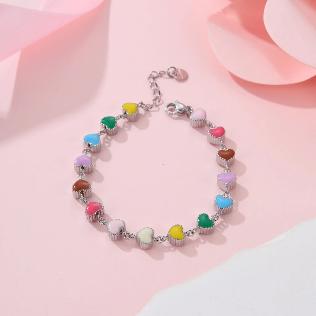 Love heart-shaped titanium steel bracelet with colourful oil finish in gold and steel colour options