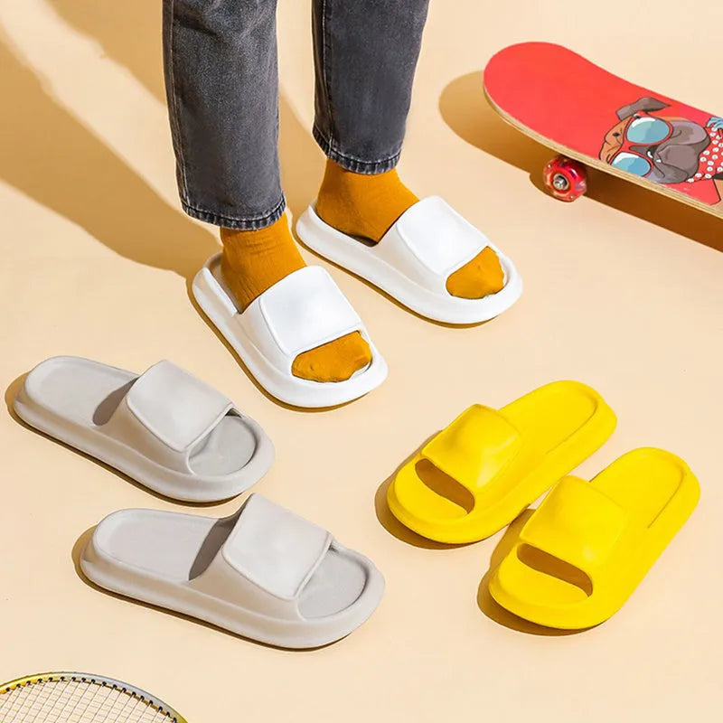 Soft thick sole EVA unisex slippers in multiple colours on a white background