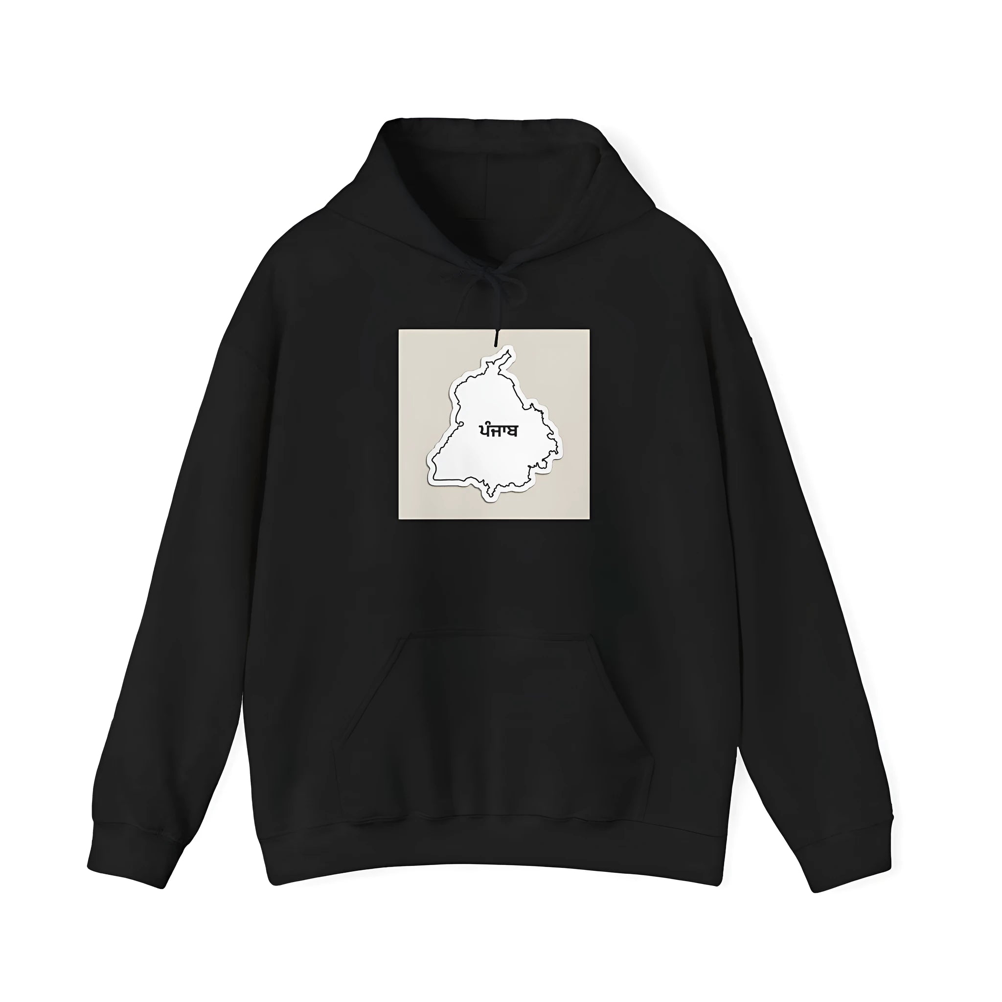 Black loose fit casual hoodie with drop-shoulder sleeves and kangaroo pocket