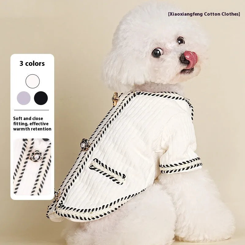 Quilted polyester pet coat with cartoon print in black colour available in multiple sizes