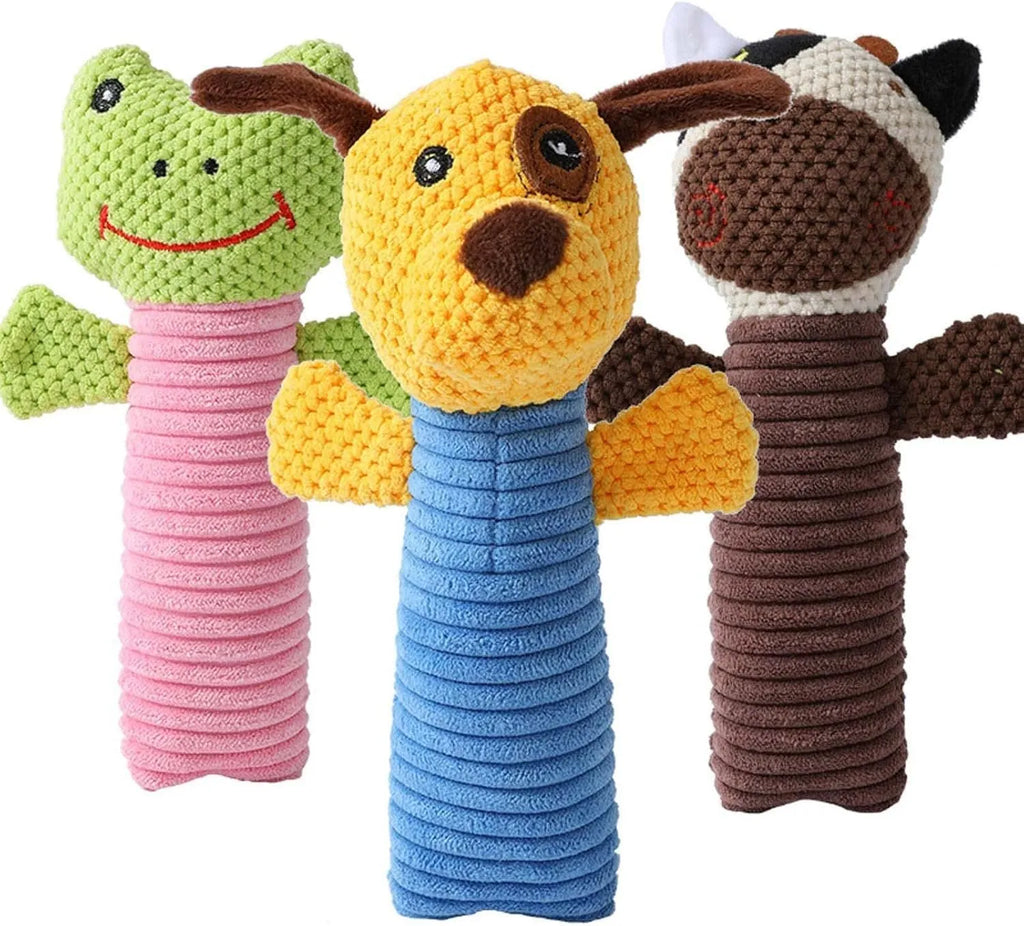 19cm squeaky plush dog chew toy in calf, frog, or puppy design for dental cleaning