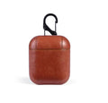 Leather protective pouch case for Apple Airpods in black, brown, light brown, and red colour options.
