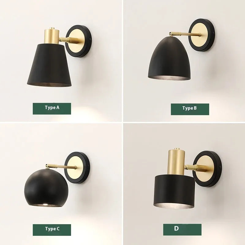 Iron Nordic wall lamp in one of four style variations for bedroom or living room