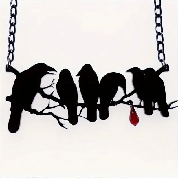 Black crow necklace with electroplated alloy chain and animal zodiac modelling for gothic fashion