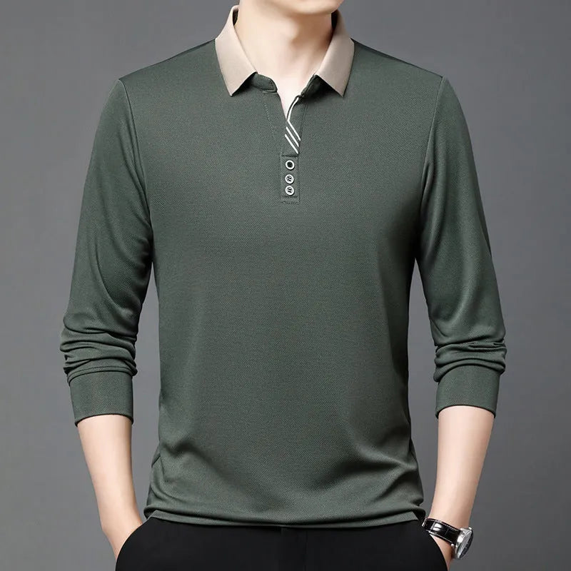 Summer lapels short-sleeved T-shirt for men, solid colour, asymmetric hem, available in green, white, red, black, khaki, and grey from 2504 and 2430 series.