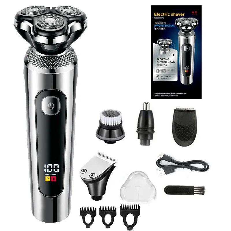USB rechargeable beard trimmer with digital LED display and washable floating cutter head