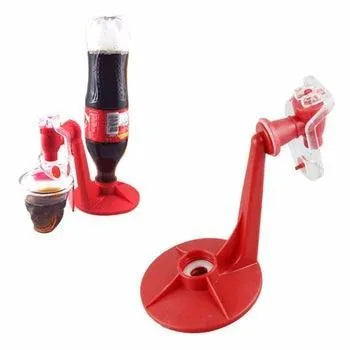 Red Magic Tap soda bottle dispenser with push button, 15cm tall
