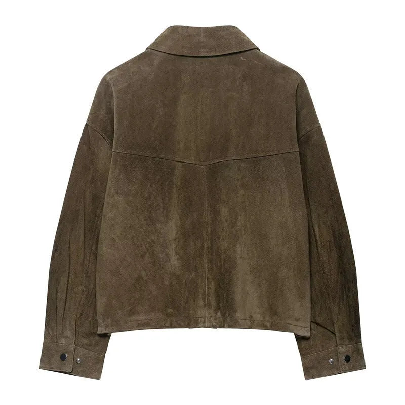 Women's medium thickness PU jacket coat in Japanese Korean casual style shown in picture colour