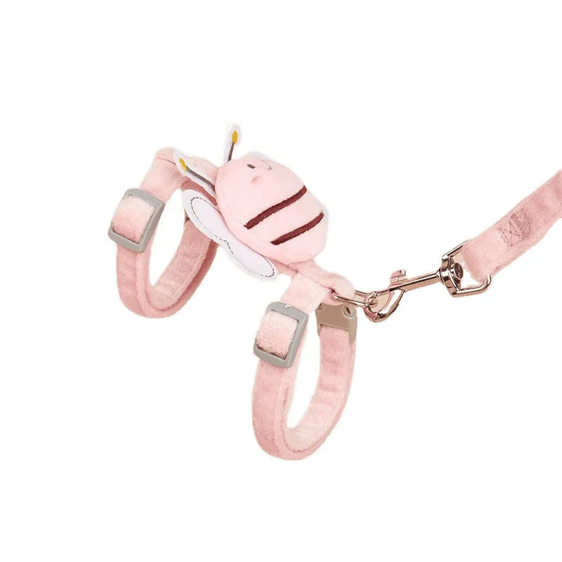 Bee-shaped cat rope leash in blue, pink or yellow with adjustable sizing
