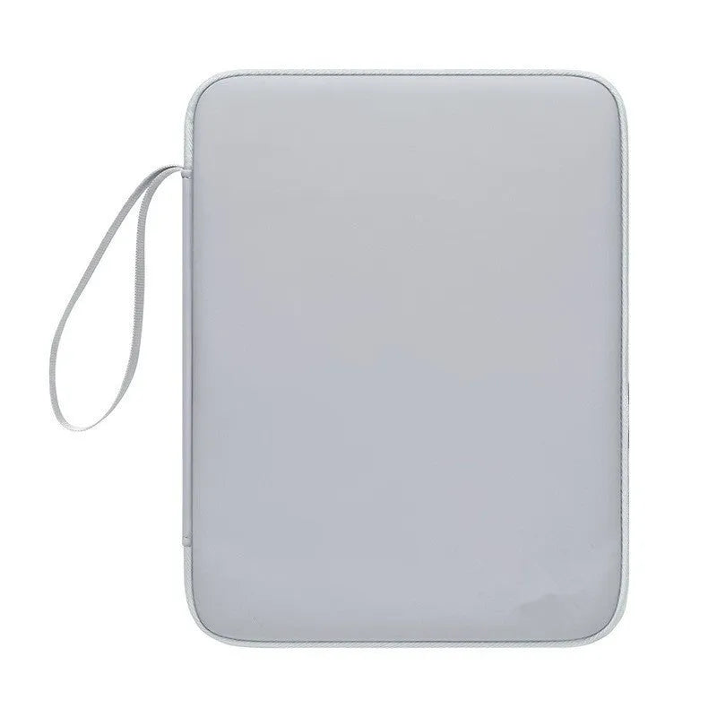Imitation leather tablet protective case with fabric lining and a handle in light grey colour