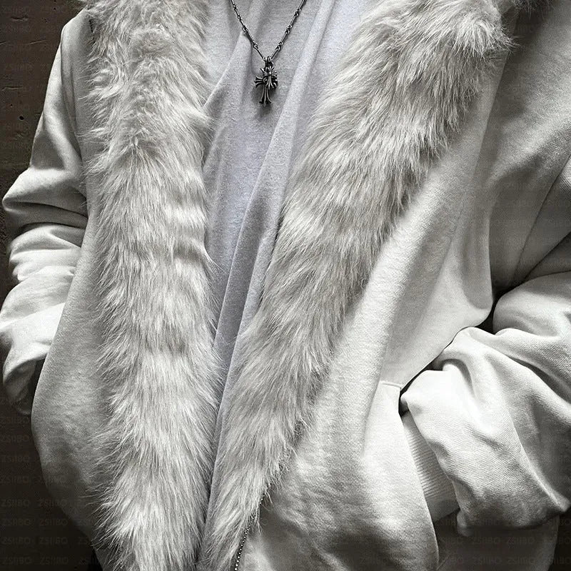 Unisex loose fit casual coat in black or white polyester with cardigan style