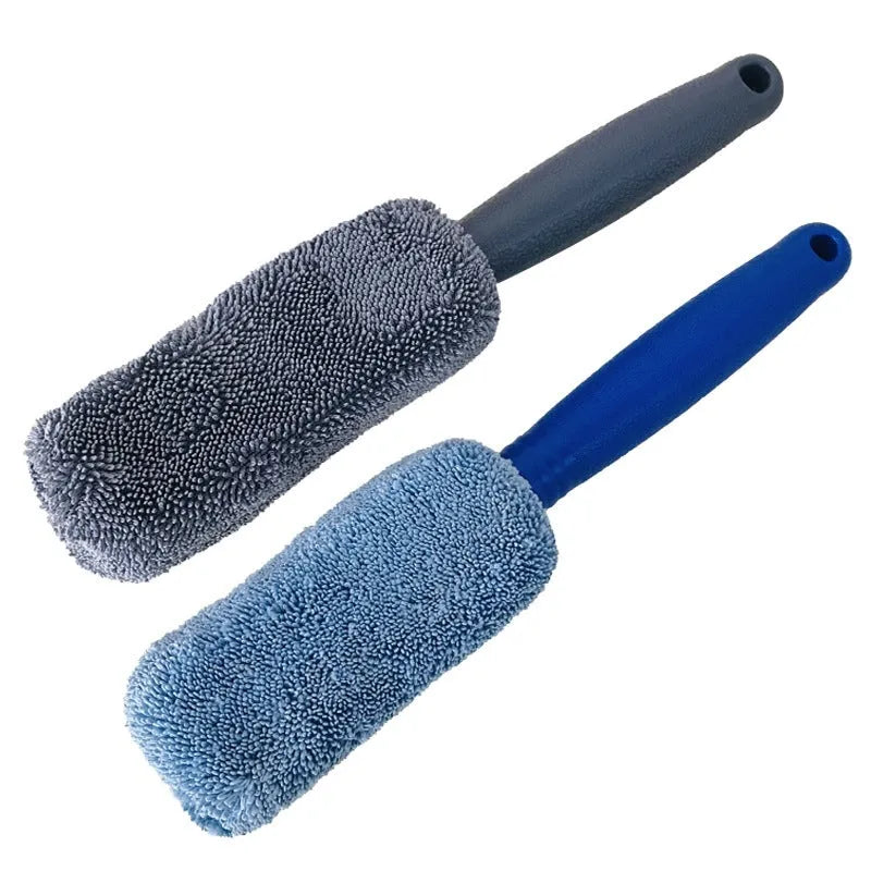 29cm long handle microfiber car tire brush in blue colour for wheel cleaning