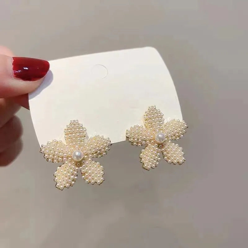 Korean style pineapple starfish pearl earrings in electroplated alloy with gemstone inlay