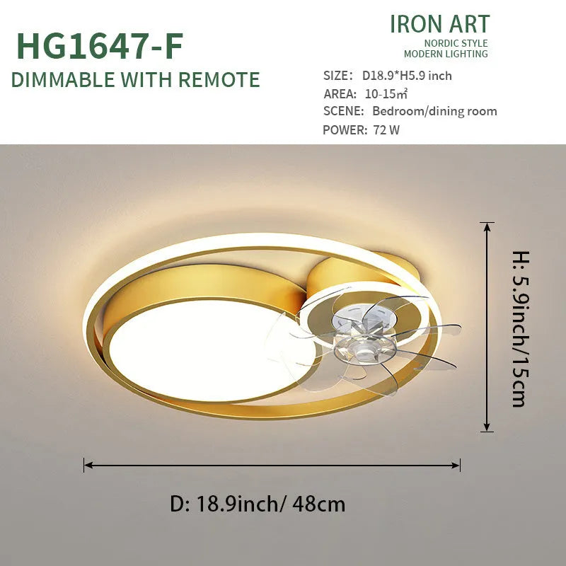 48cm ceiling fan lamp with light fitting showing three metal blades and acrylic lampshade