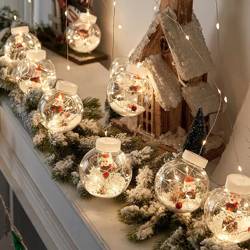 LED Christmas curtain lamp set with 10 fairy light balls in snowman, tree, and Santa designs