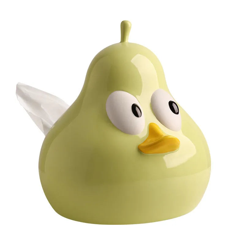 Cute pear-shaped ceramic tissue box holder in white porcelain, available in black or green