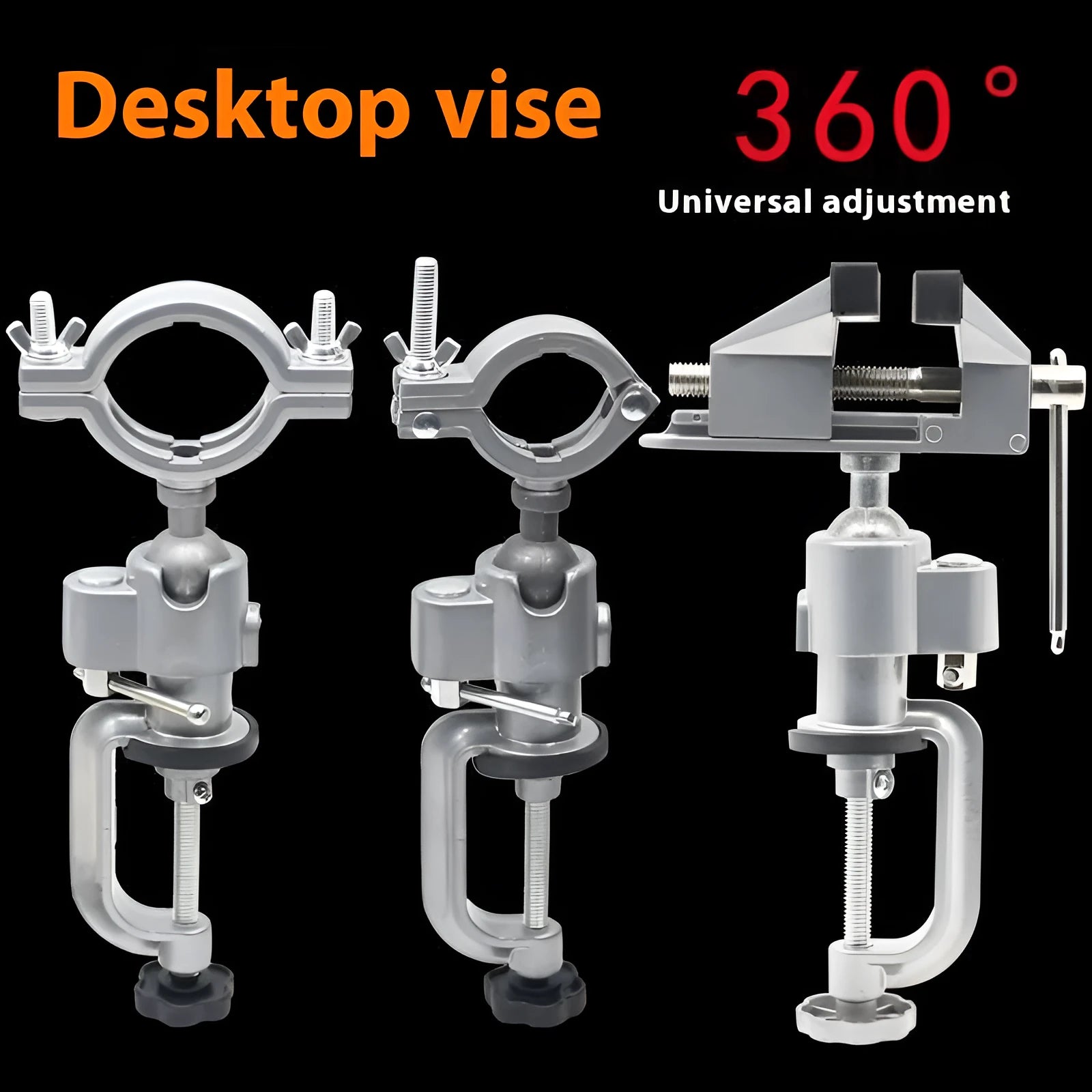 Bracket-type clamp-on bench vise with a 360-degree rotating head made from tungsten steel.