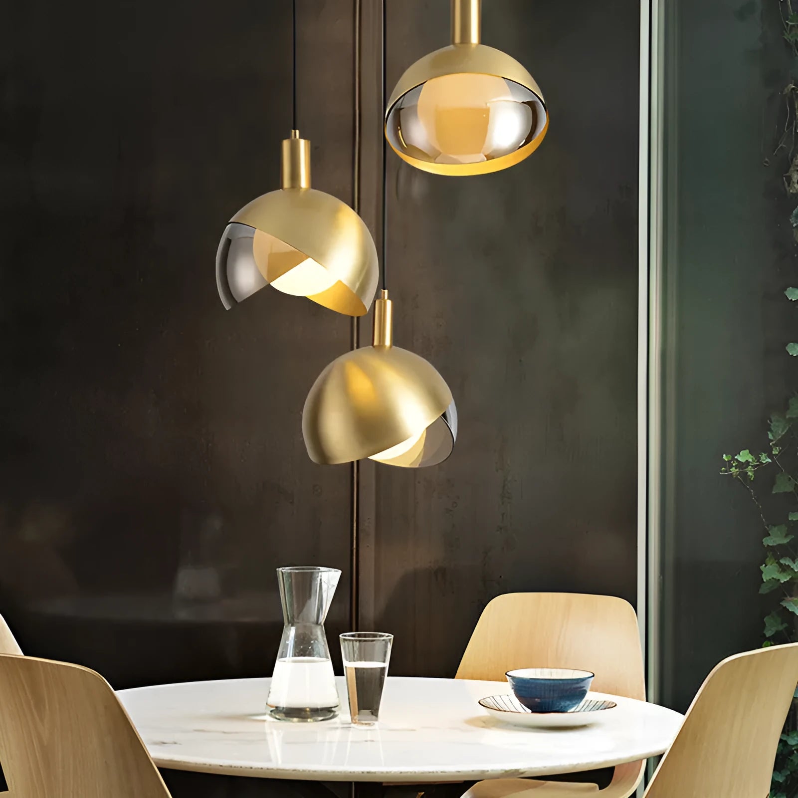 Simple 20cm iron droplight pendant lamp in champagne gold or rose gold with warm LED light