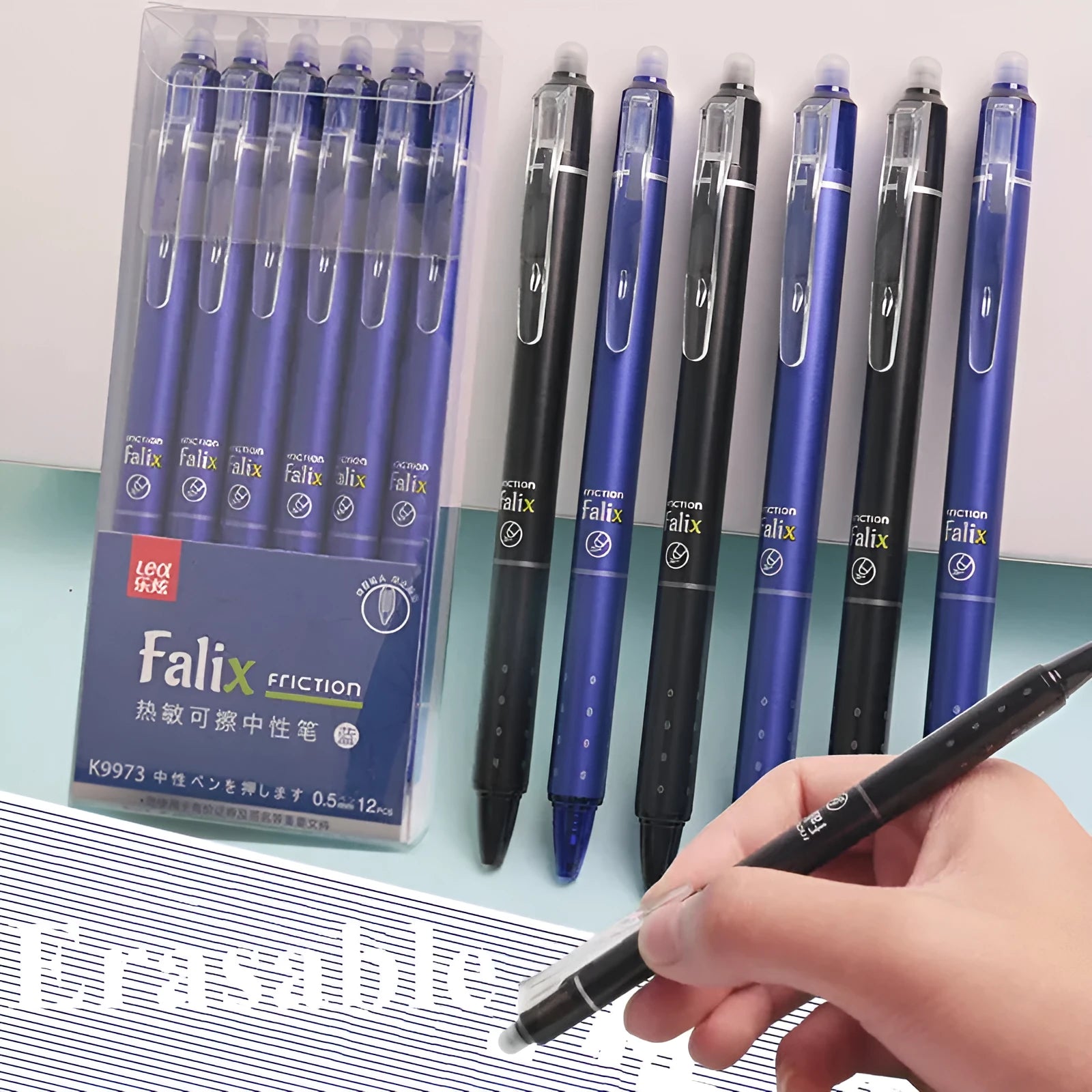 Hot erasable push gel pen with 0.5mm stainless steel nib in plastic casing