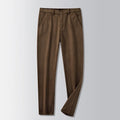 British retro striped straight pants in polyester blend fabric with zip placket fly opening