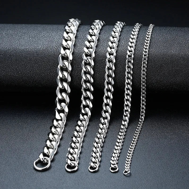 Six-sided gold Cuban link chain bracelet with geometric metal links available in multiple widths